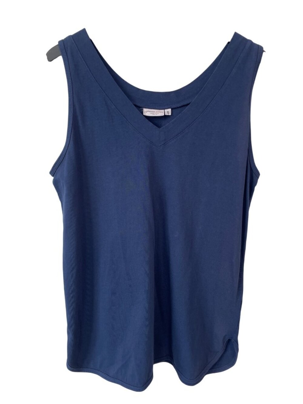 Prairie Cotton Tank Top Small V-Neck Sleeveless Shirt Navy Blue Minimalist Beach